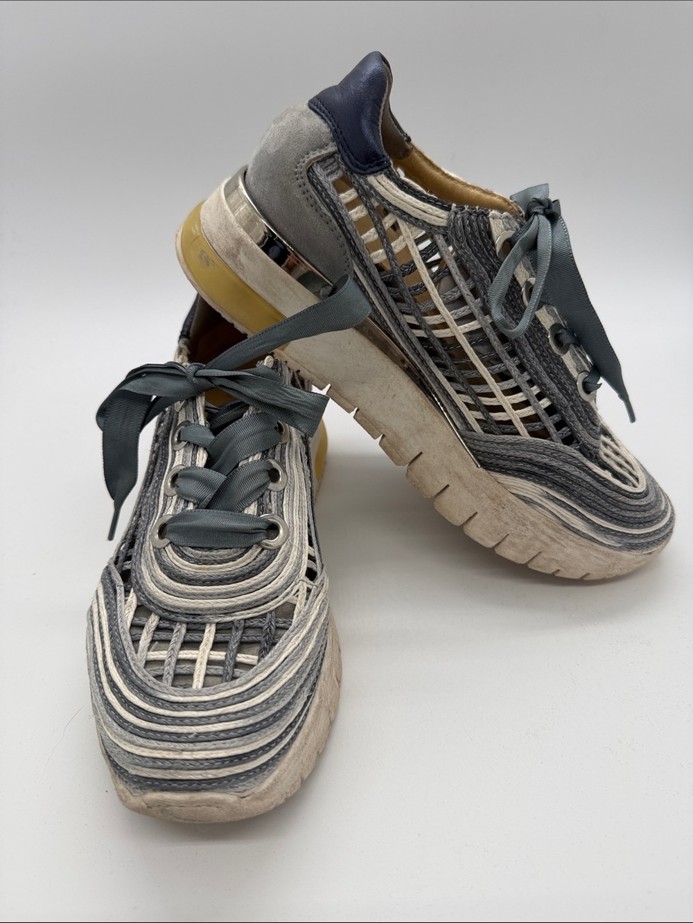 Woven Blue Grey and Cream Women's Fashion Sneakers